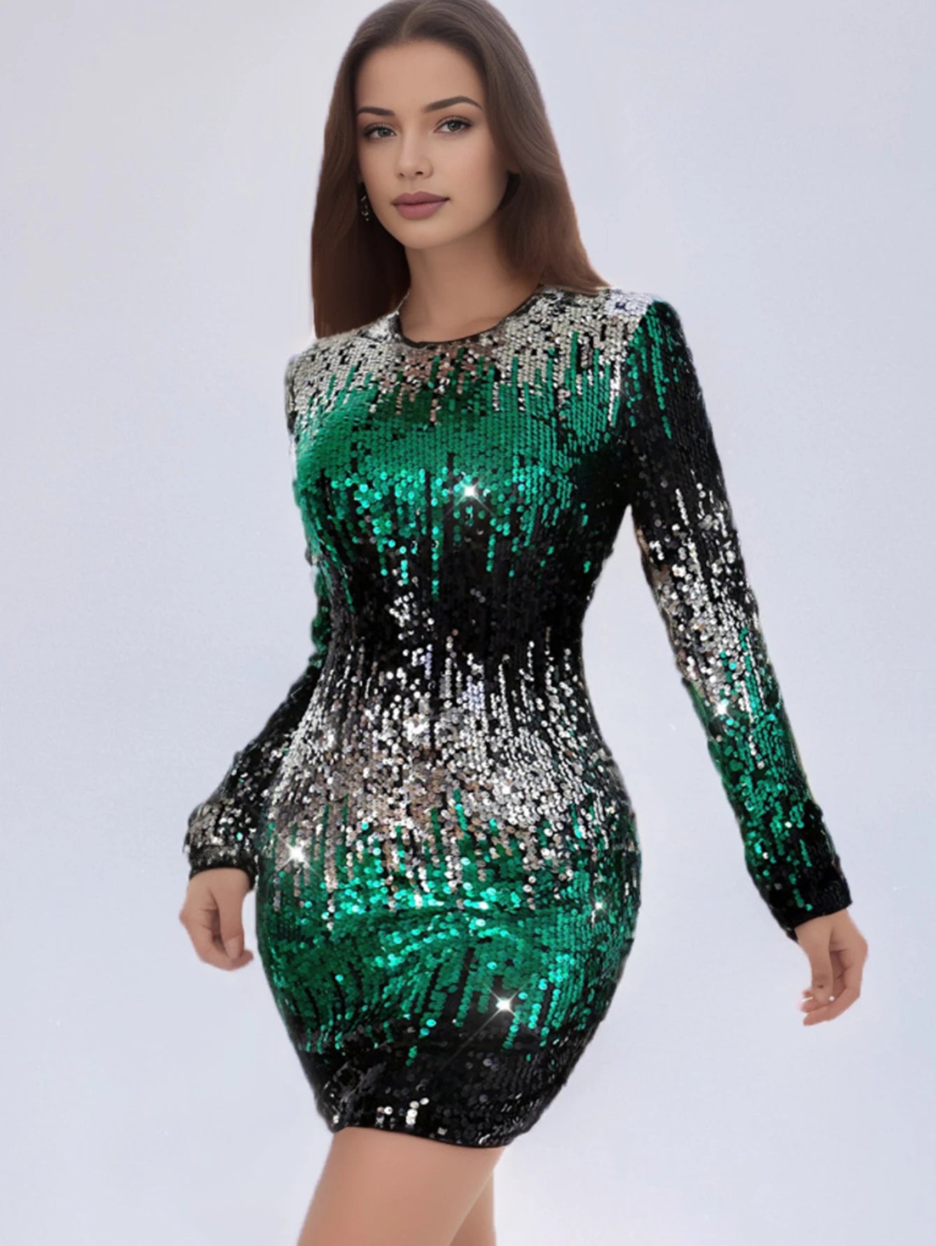 Sexy vintage sequin mini summer dress women elegant club birthday party short dresses luxury long sleeve evening dresses