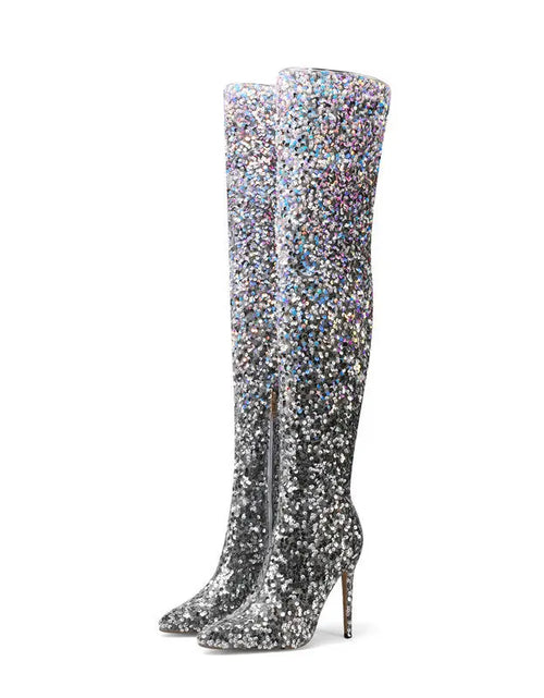 Load image into Gallery viewer, Shimmer &amp; Stride: Gradient Sequin Over-the-Knee Boots with 11CM Heels
