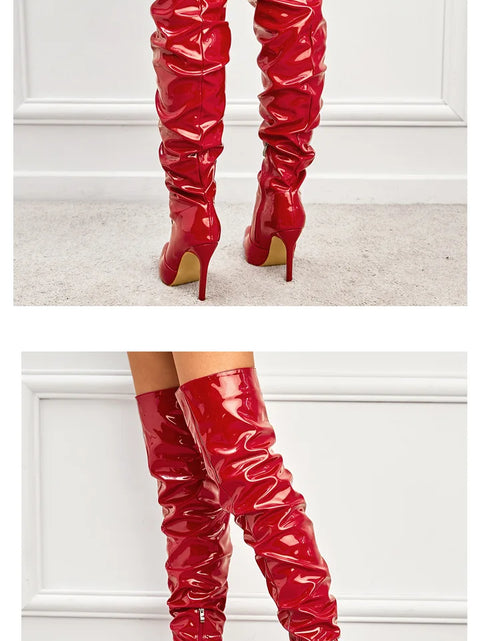 Load image into Gallery viewer, Command Attention: High-Heeled Patent Leather Thigh-High Boots
