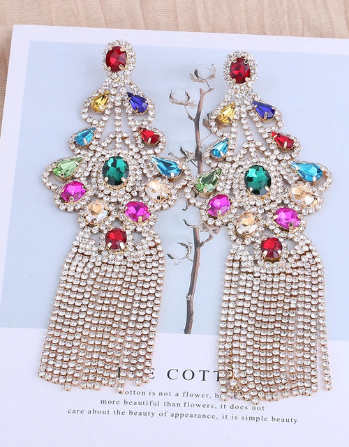 Load image into Gallery viewer, Statement Rhinestone Tassel Drop Earrings – Crystal Dangle Jewelry for Women
