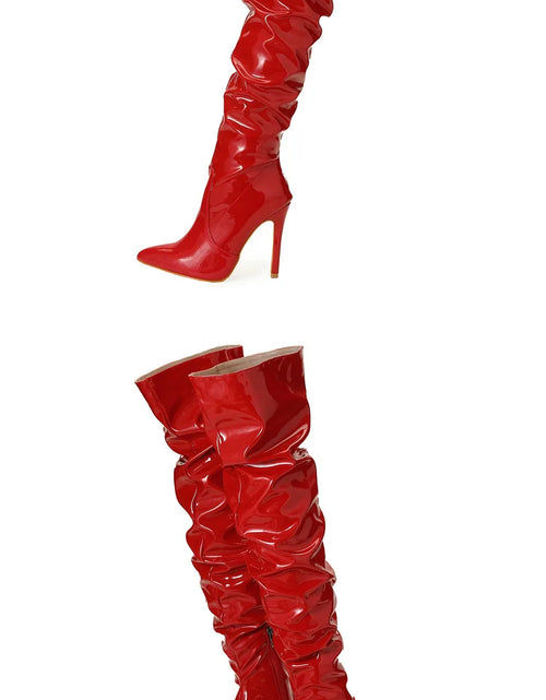 Load image into Gallery viewer, Command Attention: High-Heeled Patent Leather Thigh-High Boots
