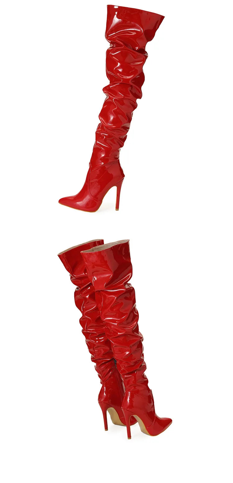 Command Attention: High-Heeled Patent Leather Thigh-High Boots