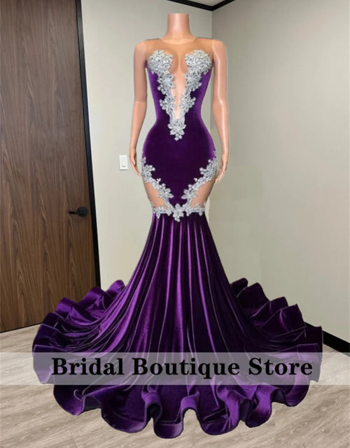 Load image into Gallery viewer, Royal Amethyst – Luxury Diamond Purple Velvet Prom &amp; Party Dress
