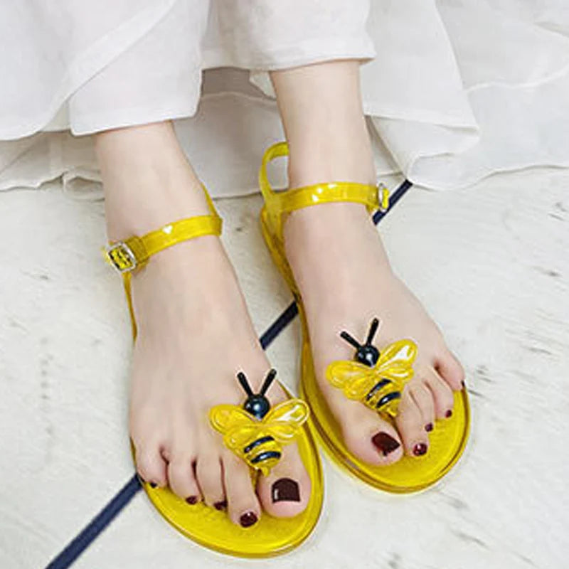 Women Fruit Jelly Sandals PVC Flat Flip-flop Sandal Ladies Summer Outdoor Fashion Non-slip Buckle Strap Beach Shoes Slides