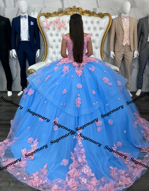 Load image into Gallery viewer, Eternal Blossom: Sweetheart Off-Shoulder Quinceañera Ball Gown with 3D Appliques
