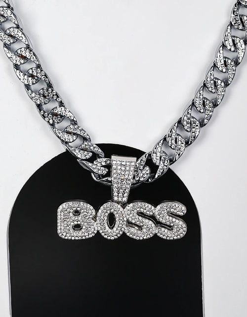 Load image into Gallery viewer, BOSS Cuban Chain Necklace – Bling Letter Choker for Hip Hop &amp; Goth Style
