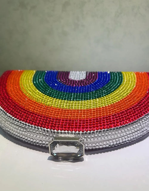 Load image into Gallery viewer, Rainbow Crystal Half-Moon Clutch – Luxury Rhinestone Evening Bag for Weddings &amp; Parties
