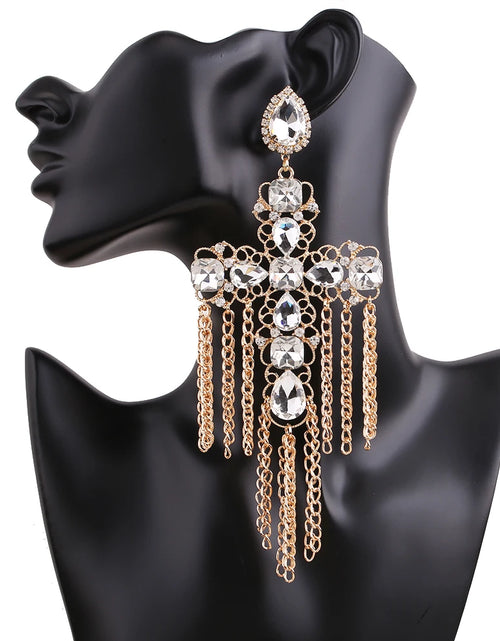 Load image into Gallery viewer, Statement Rhinestone Tassel Drop Earrings – Crystal Dangle Jewelry for Women
