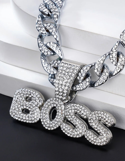 Load image into Gallery viewer, BOSS Cuban Chain Necklace – Bling Letter Choker for Hip Hop &amp; Goth Style
