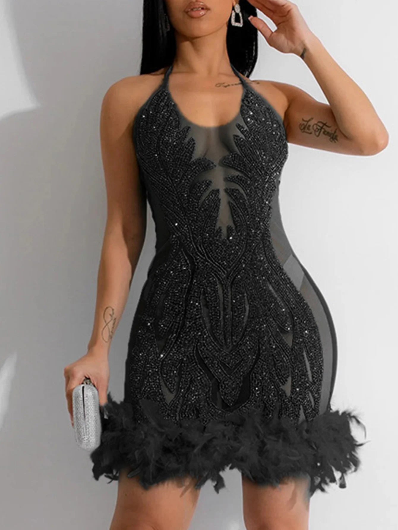 Sexy Sequin Slip Dress – Sheer Mesh Midi Party & Evening Wear