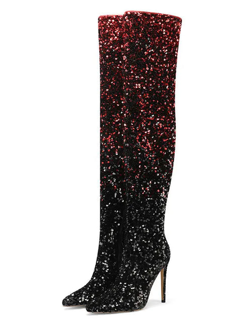 Load image into Gallery viewer, Shimmer &amp; Stride: Gradient Sequin Over-the-Knee Boots with 11CM Heels
