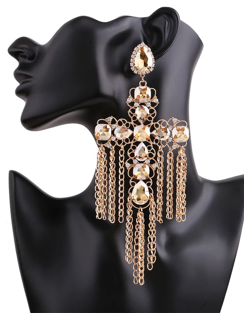 Load image into Gallery viewer, Statement Rhinestone Tassel Drop Earrings – Crystal Dangle Jewelry for Women
