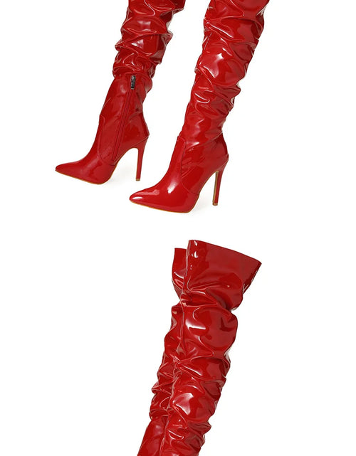 Load image into Gallery viewer, Command Attention: High-Heeled Patent Leather Thigh-High Boots
