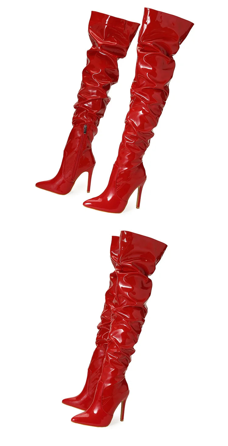 Command Attention: High-Heeled Patent Leather Thigh-High Boots