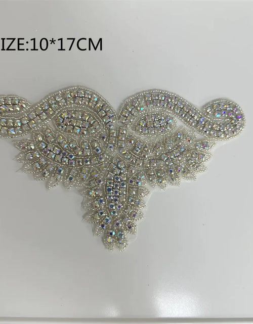 Load image into Gallery viewer, AB Silver Rhinestone Flower Applique – Elegant Iron-On/Sew-On Decoration for Wedding Dresses &amp; Clothes
