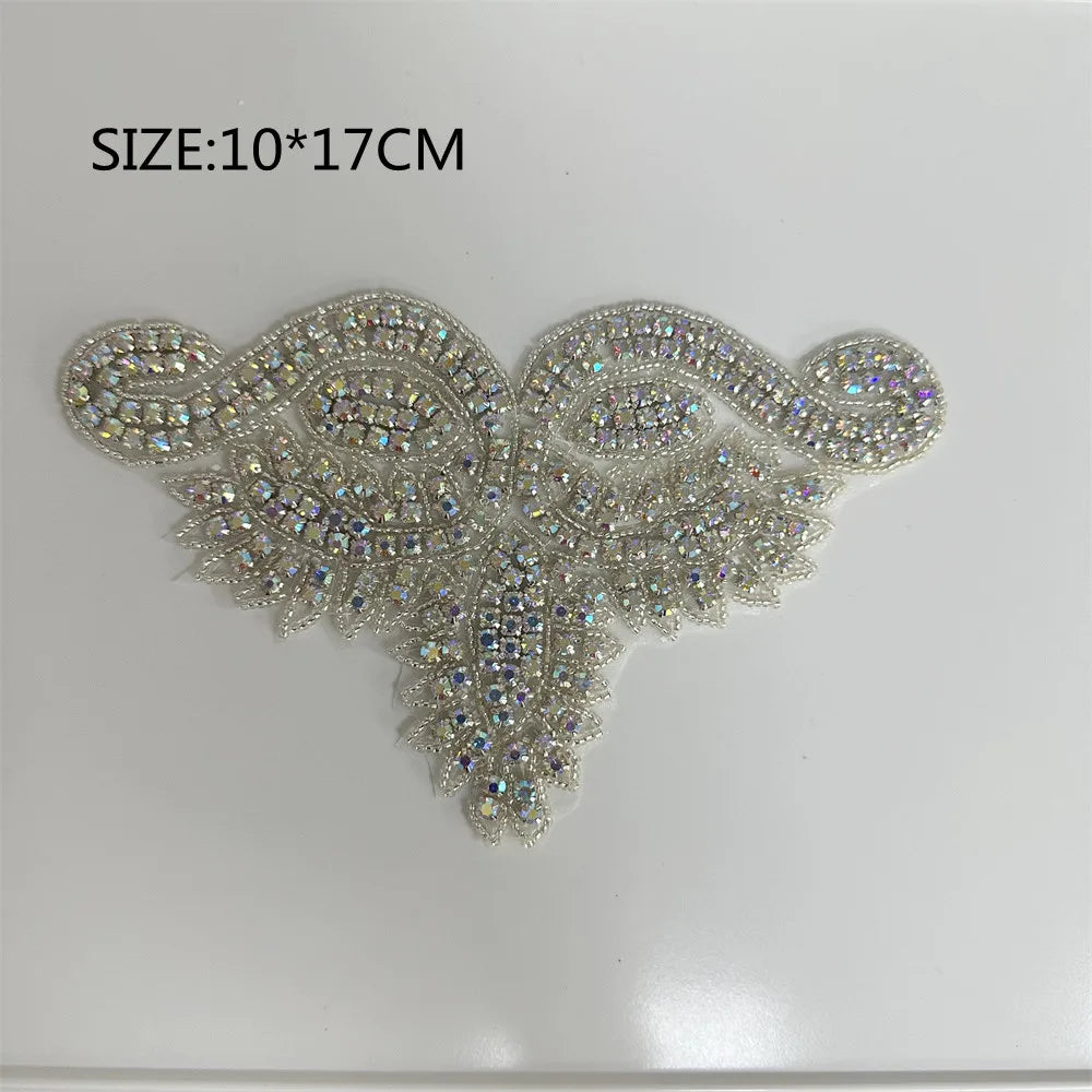 AB Silver Rhinestone Flower Applique – Elegant Iron-On/Sew-On Decoration for Wedding Dresses & Clothes