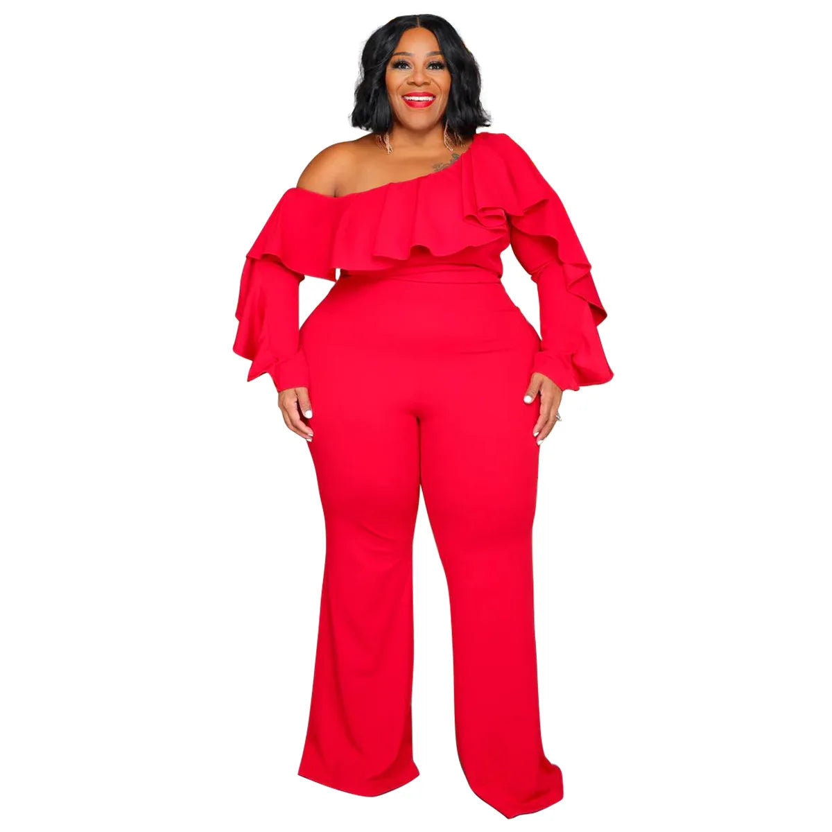 Plus-Size Wide-Leg Jumpsuit – Black Urban Leisure Summer Bodysuit for Women