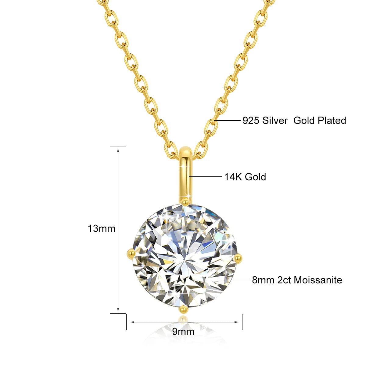 14K Gold Moissanite Necklace – 1.0ct D Color Certified Luxury Pendant for Women