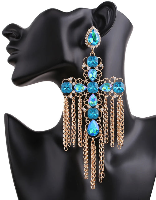 Load image into Gallery viewer, Statement Rhinestone Tassel Drop Earrings – Crystal Dangle Jewelry for Women
