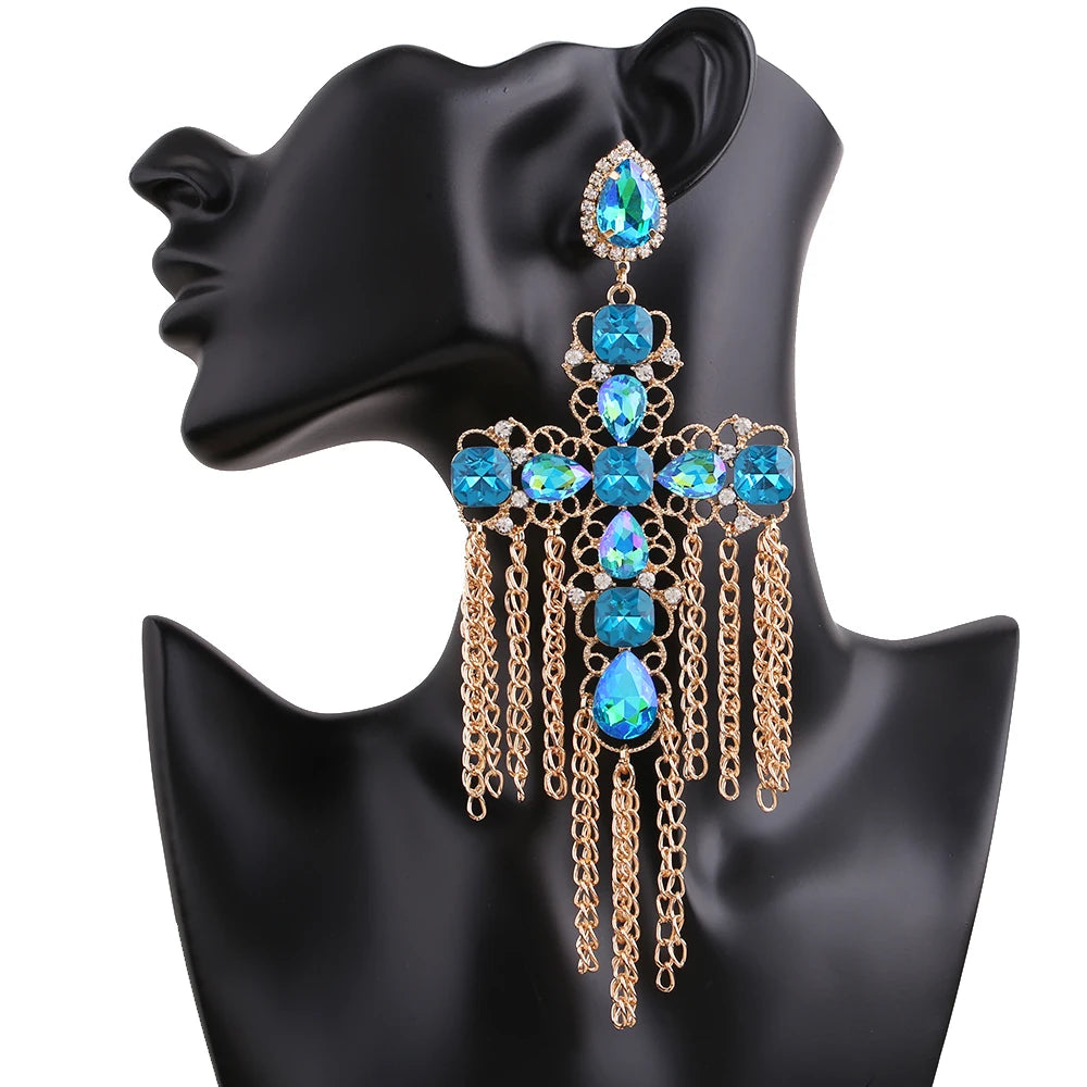 Statement Rhinestone Tassel Drop Earrings – Crystal Dangle Jewelry for Women