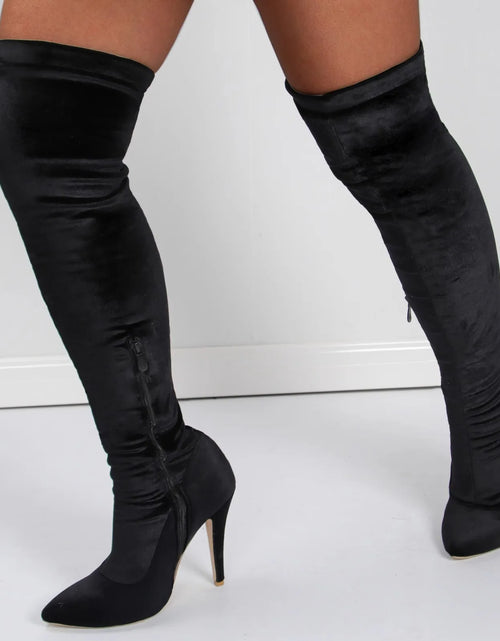 Load image into Gallery viewer, Velvet Elegance: Over-the-Knee Heeled Boots for Sophisticated Glamour
