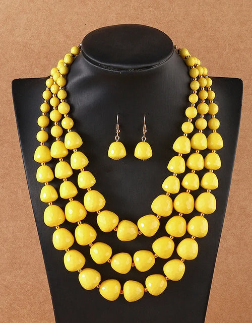 Load image into Gallery viewer, Three Layer Necklace Jewelry Set Party Wedding Bib Beads Necklace Earrings For Women Choker African Necklace Earrings Sets
