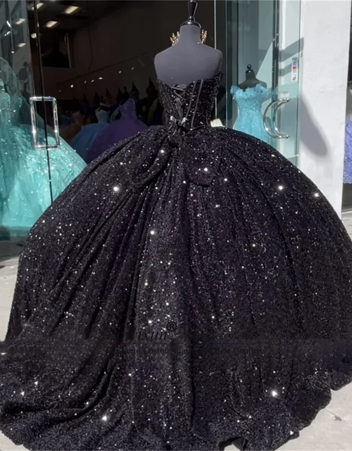 Load image into Gallery viewer, Sparkling Royalty: Glitter Ball Gown Quinceañera Dress with Bow and Sequins
