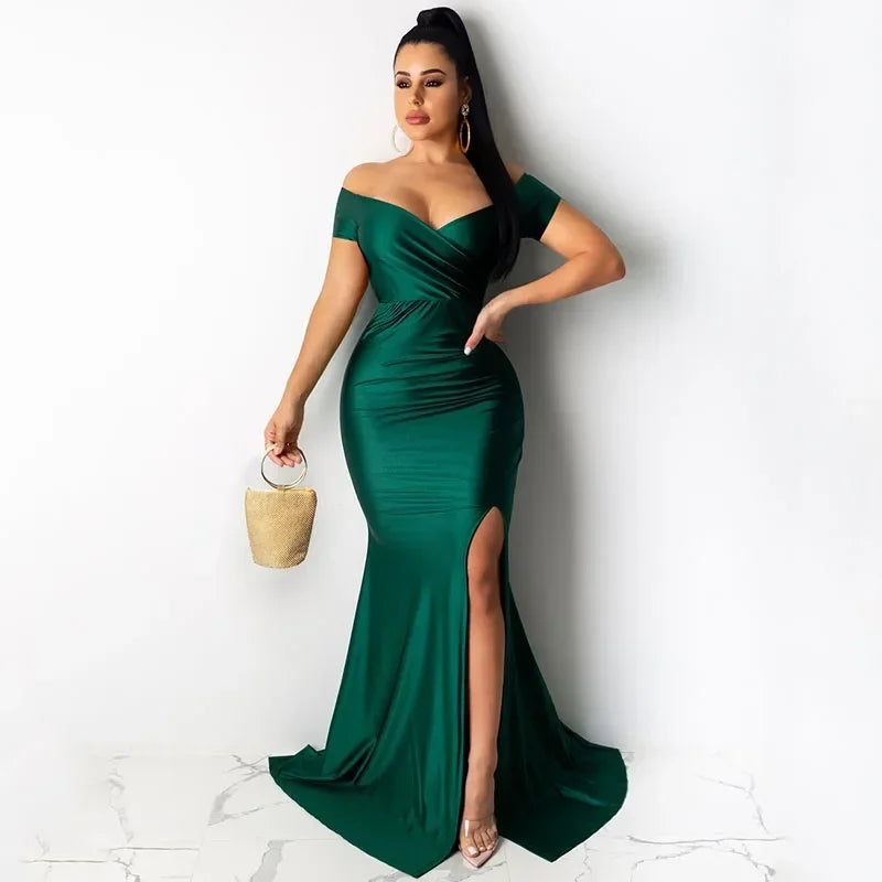 Timeless Elegance: Sexy Off-Shoulder V-Neck Mermaid Evening Dress for Women