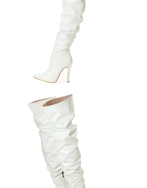 Load image into Gallery viewer, Command Attention: High-Heeled Patent Leather Thigh-High Boots
