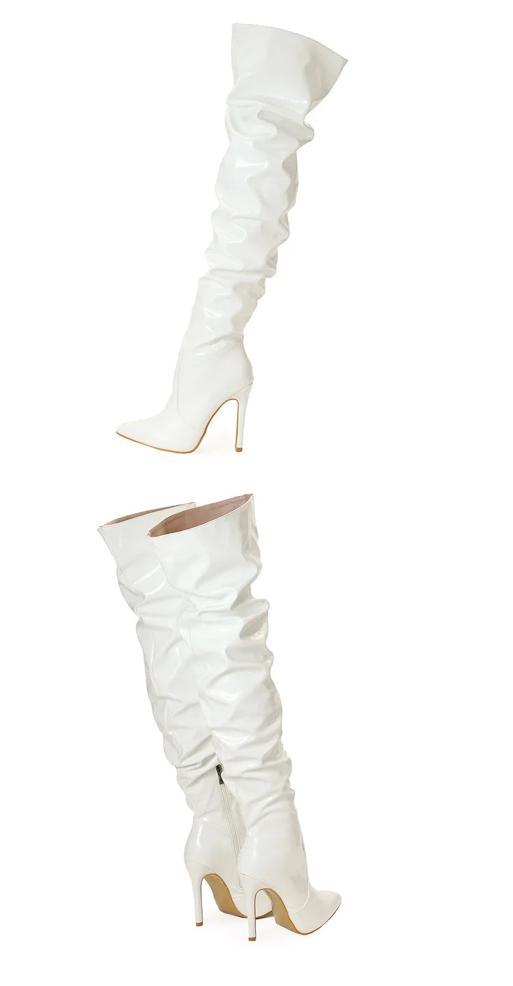 Command Attention: High-Heeled Patent Leather Thigh-High Boots