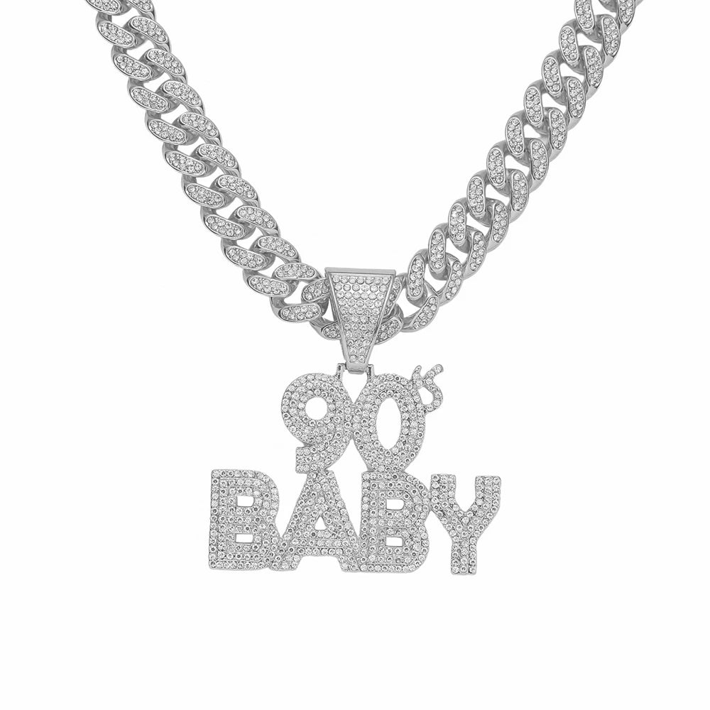 90’s Baby Bling: Rhinestone Letter Pendant with Miami Link Chain