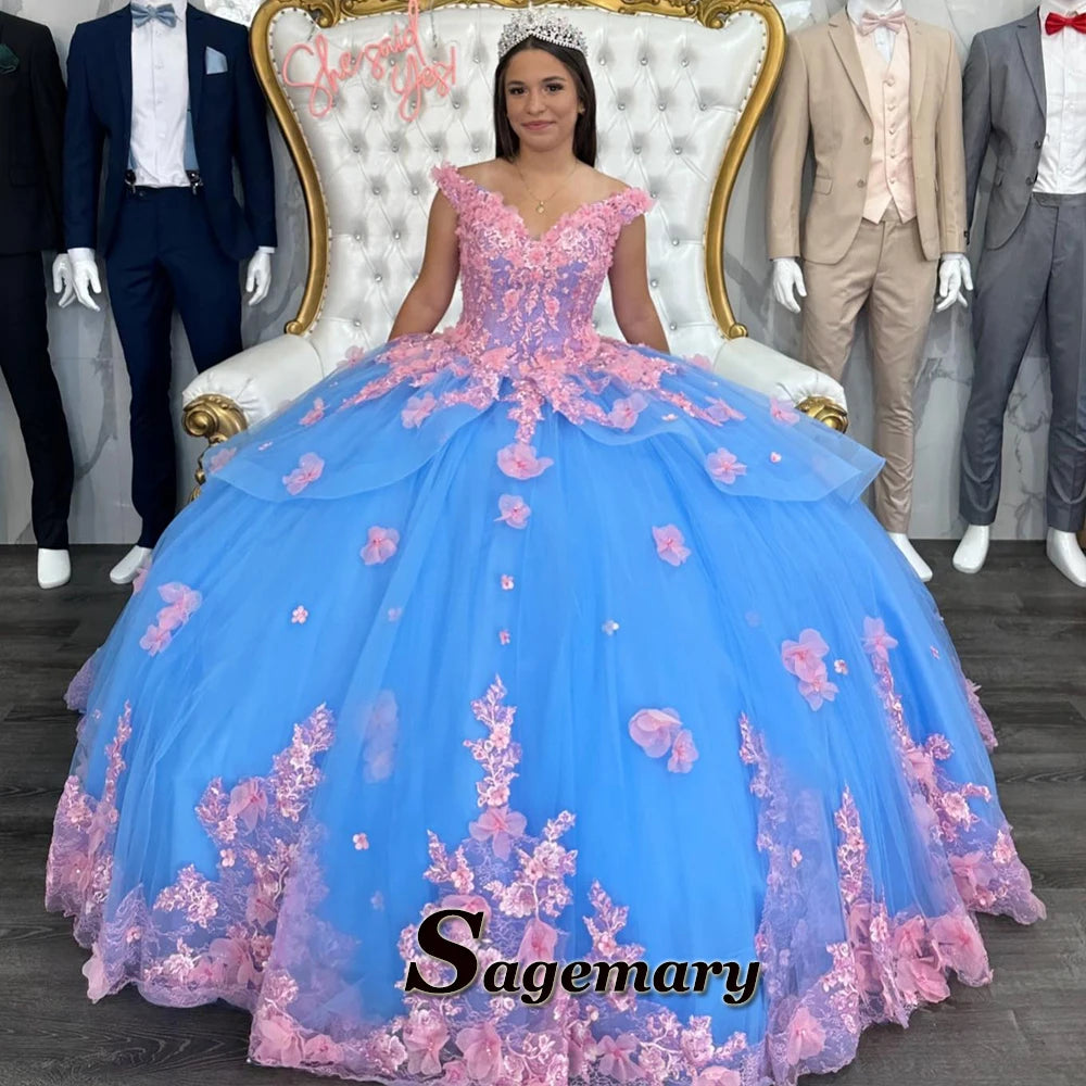 Eternal Blossom: Sweetheart Off-Shoulder Quinceañera Ball Gown with 3D Appliques