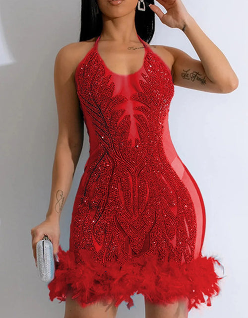 Load image into Gallery viewer, Sexy Sequin Slip Dress – Sheer Mesh Midi Party &amp; Evening Wear
