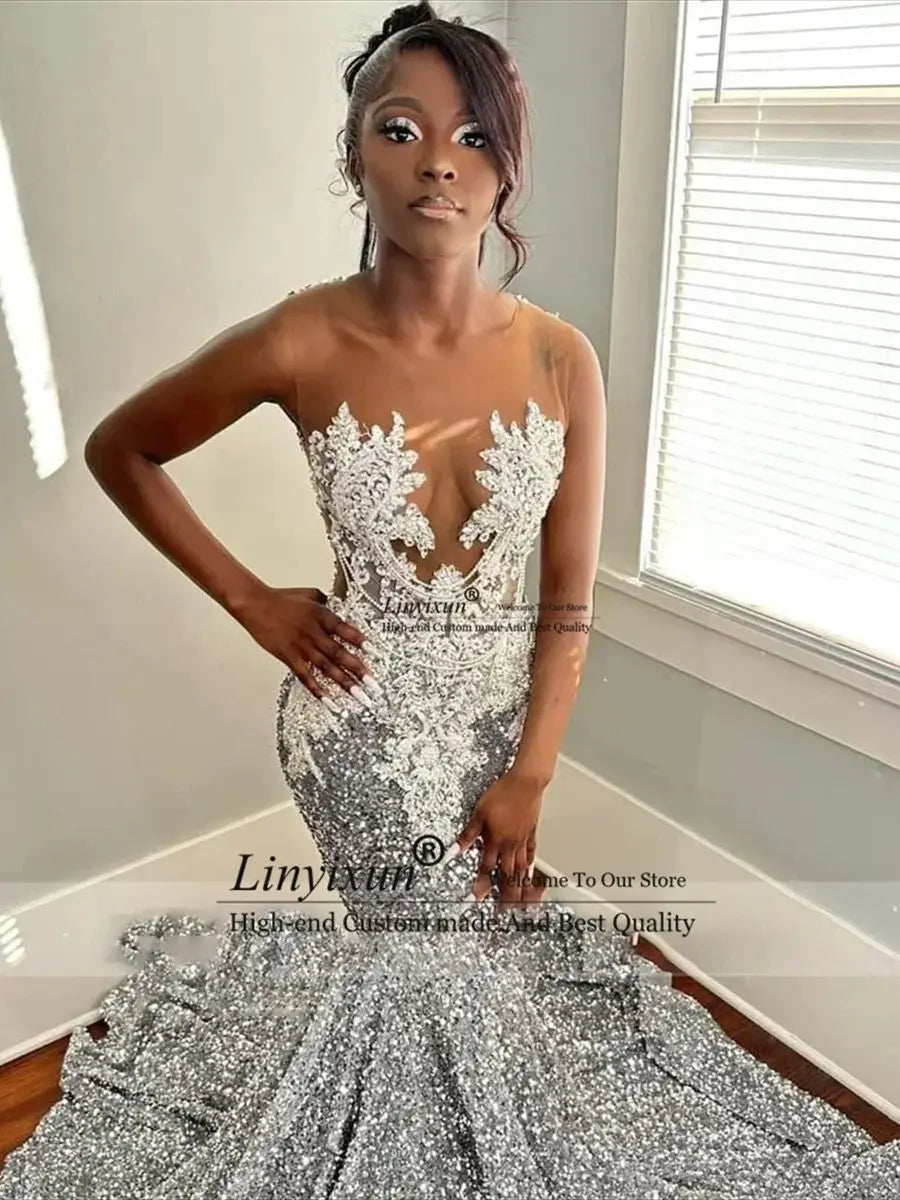 Sparkling Majesty: Custom Glitter Crystal Prom and Evening Gown