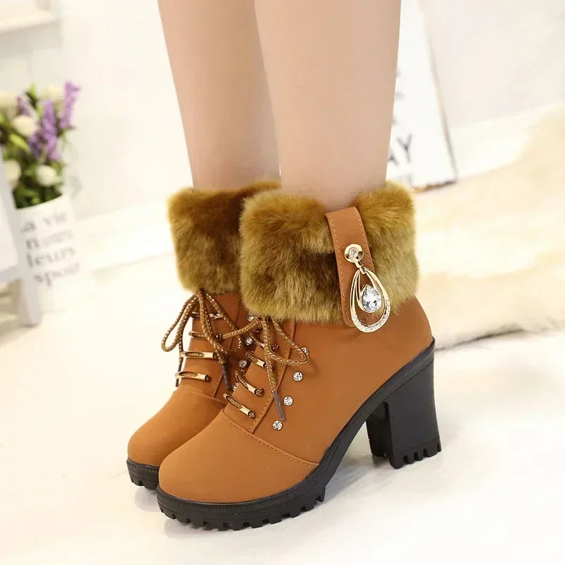 Elegant Suede High-Heel Platform Ankle Boots – Winter Must-Have