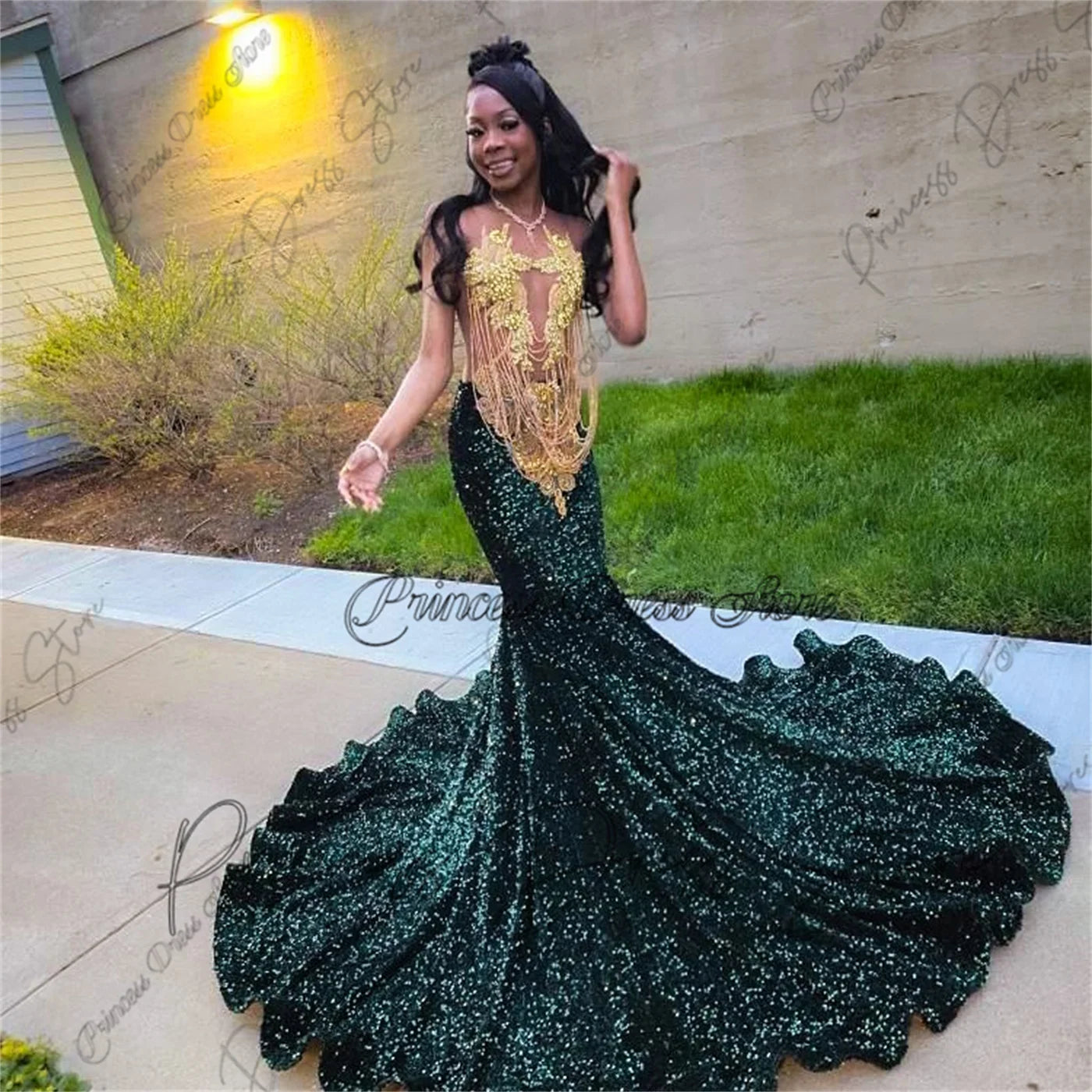 Shimmering Elegance: Luxury Tassel Sequin Mermaid Gown with Crystals