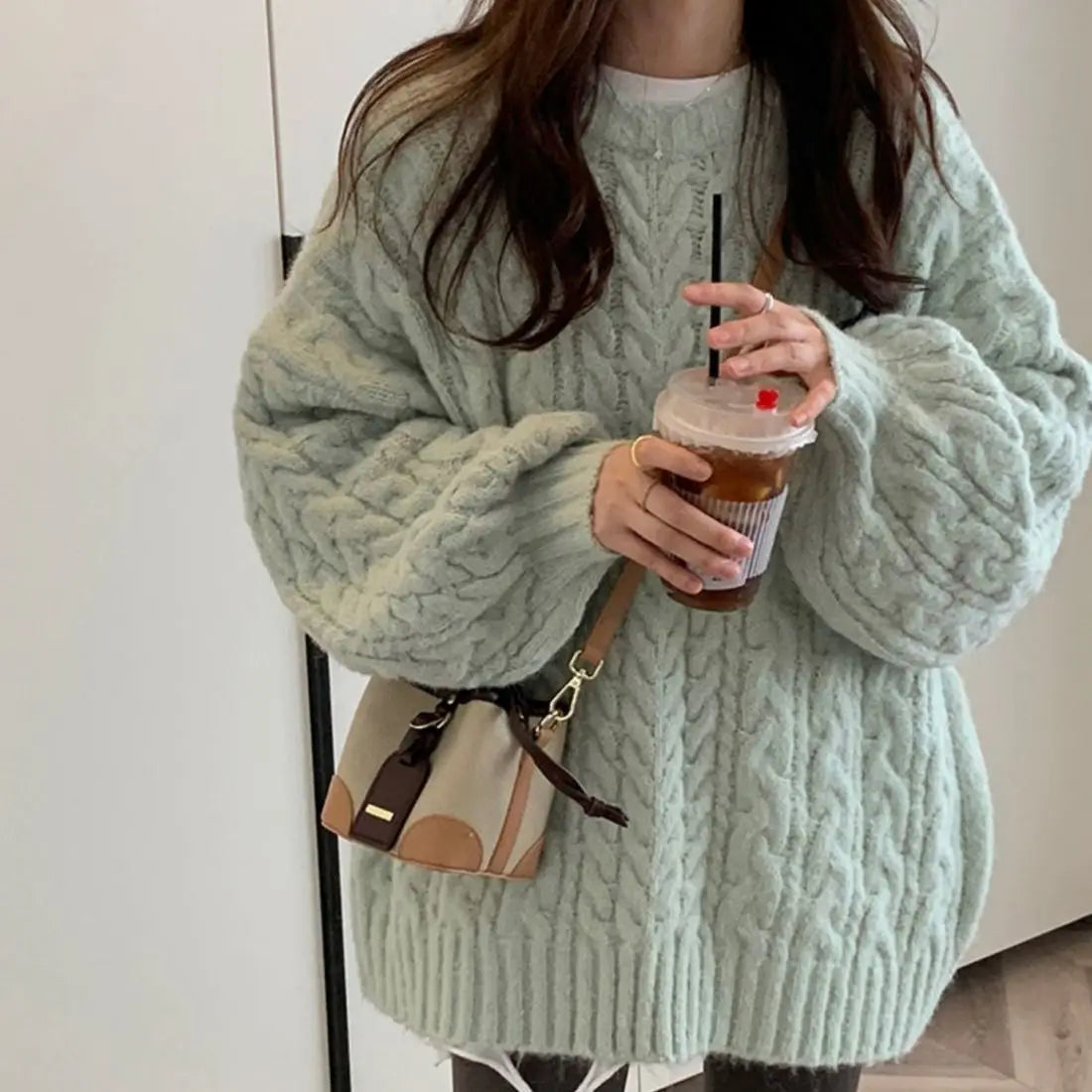 New soft glutinous knitted pullover top with lazy style Korean version loose women's sweater jacket