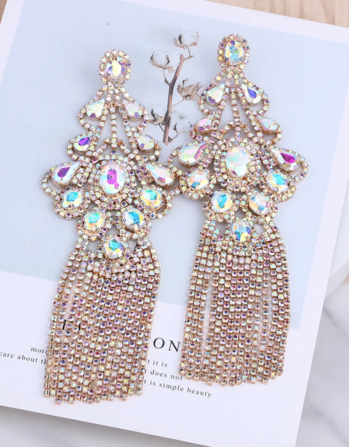 Load image into Gallery viewer, Statement Rhinestone Tassel Drop Earrings – Crystal Dangle Jewelry for Women
