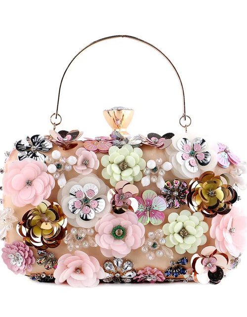 Load image into Gallery viewer, Luxury Floral Diamond Embroidered Clutch – Elegant Evening Handbag with Chain Strap
