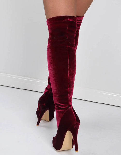 Load image into Gallery viewer, Velvet Elegance: Over-the-Knee Heeled Boots for Sophisticated Glamour
