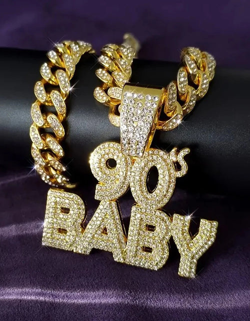 Load image into Gallery viewer, 90’s Baby Bling: Rhinestone Letter Pendant with Miami Link Chain
