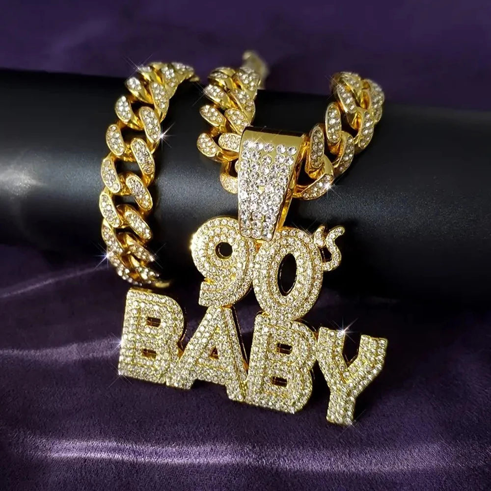 90’s Baby Bling: Rhinestone Letter Pendant with Miami Link Chain