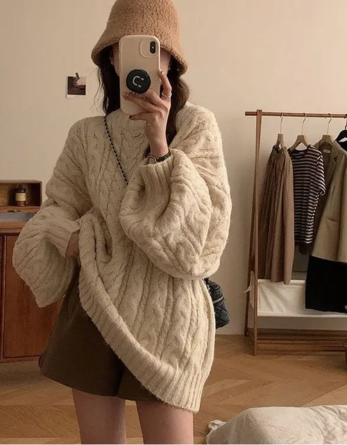 Load image into Gallery viewer, New soft glutinous knitted pullover top with lazy style Korean version loose women&#39;s sweater jacket
