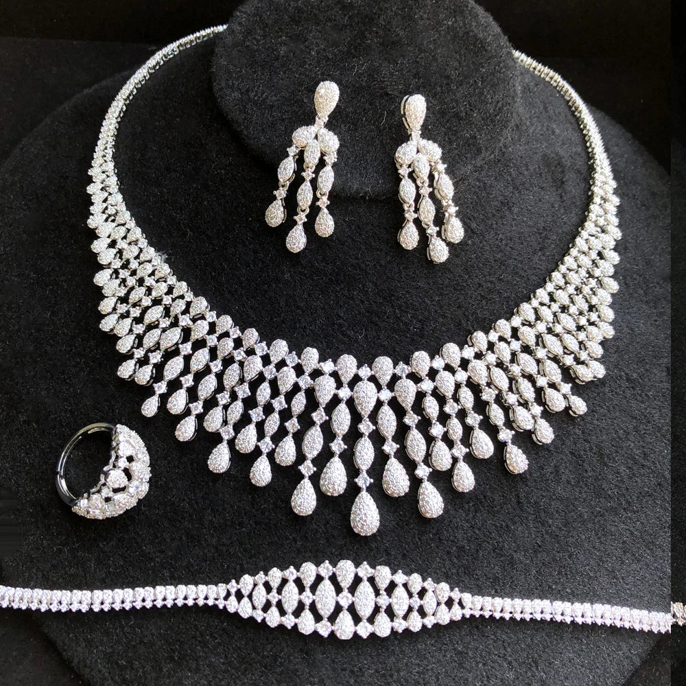 New Trendy 4PCS Full Micro CZ Luxury African Jewelry Set – Wedding Party Zircon Crystal Indian Necklace & Earrings for Women