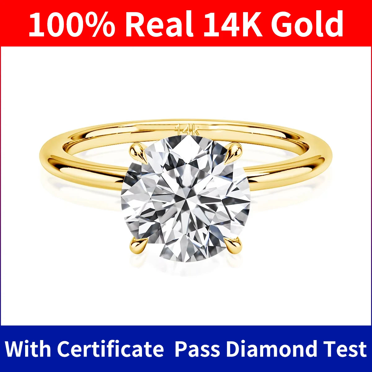 14K Real Gold Moissanite Promise Ring – Luxury Wedding Jewelry for Women on Clearance Sale