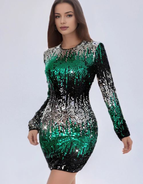 Load image into Gallery viewer, Sexy vintage sequin mini summer dress women elegant club birthday party short dresses luxury long sleeve evening dresses
