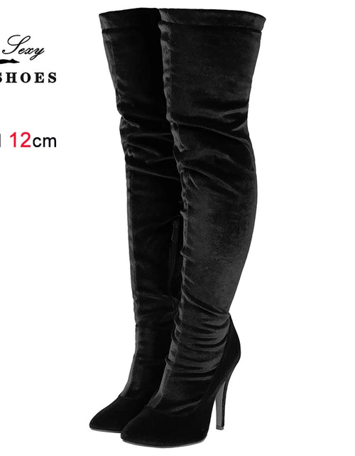 Load image into Gallery viewer, Velvet Elegance: Over-the-Knee Heeled Boots for Sophisticated Glamour
