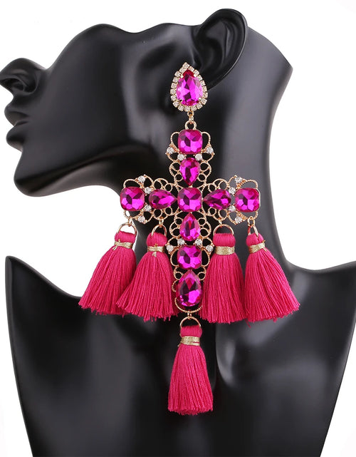 Load image into Gallery viewer, Statement Rhinestone Tassel Drop Earrings – Crystal Dangle Jewelry for Women
