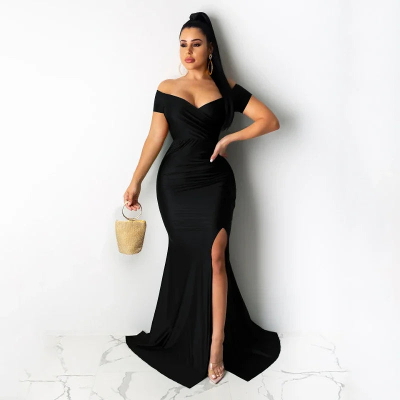 Timeless Elegance: Sexy Off-Shoulder V-Neck Mermaid Evening Dress for Women