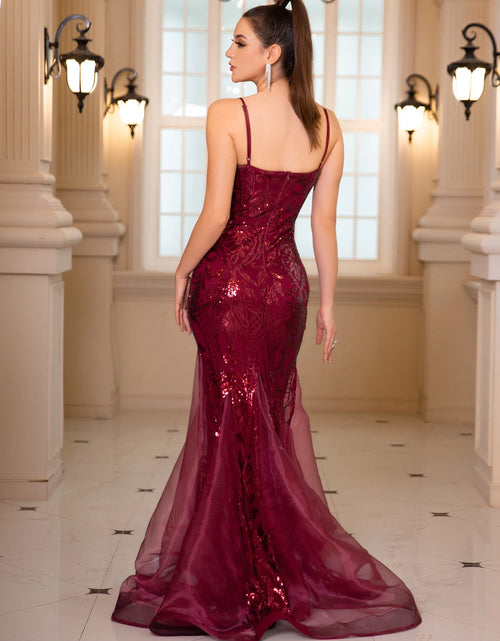 Load image into Gallery viewer, Glamorous &amp; Bold: Deep V-Neck Sequin Spaghetti Strap Evening Gown for Unforgettable Nights
